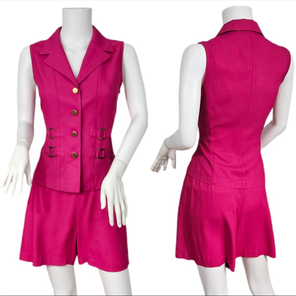 BUNDLE! Dawn Joy 1990’s 2 pcs Hot Pink/ blue Rayon Sleeveless top and Shorts Set
